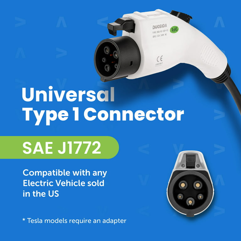 EV + Level 2 Charger Replacement Cord for Electric Vehicles - 32 Amp 240  Volt SAE J1772 Charger for All EV Charging Stations - 20 ft EV Charging  Cable