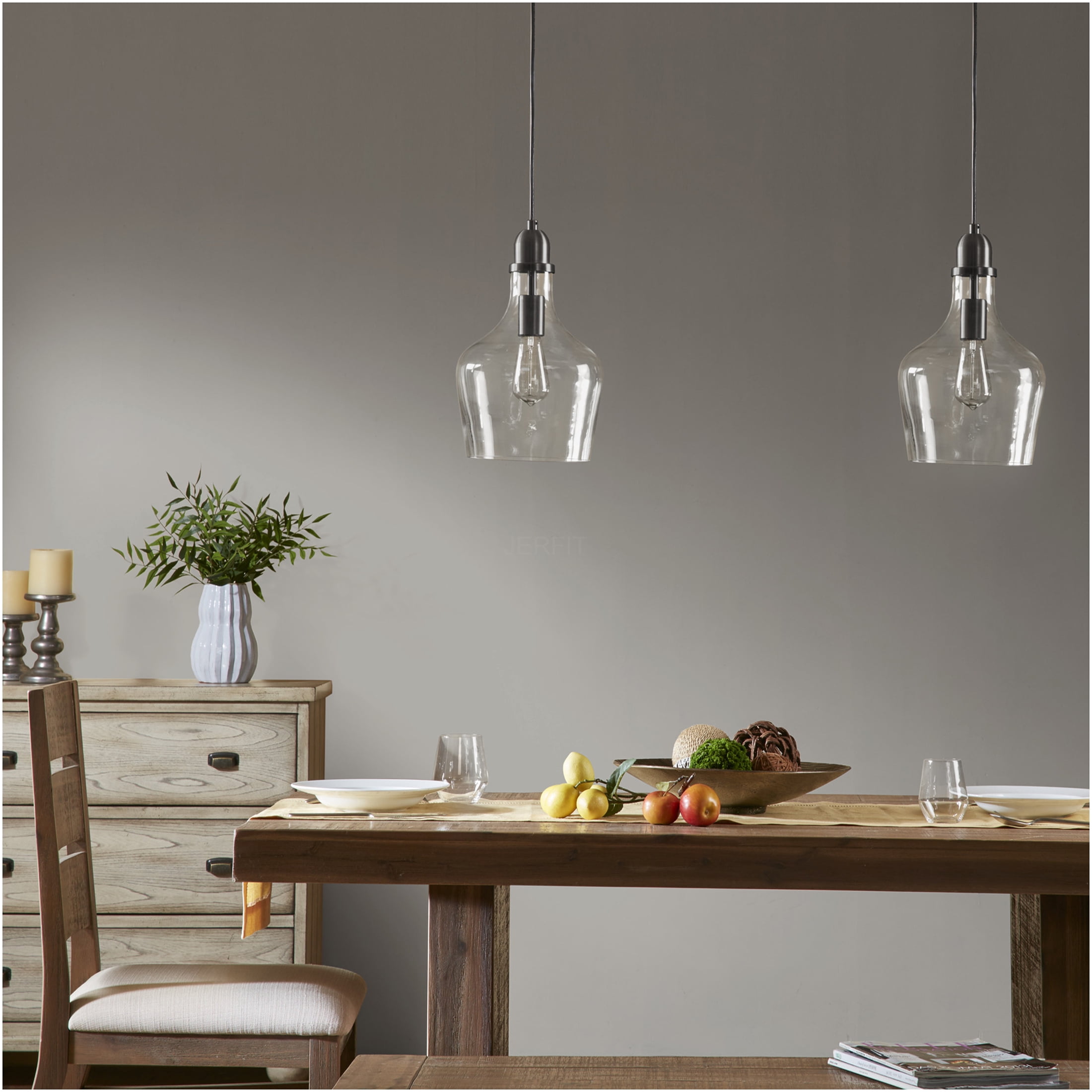 JERFIT Industrial Bronze Glass Pendant Light, Bell Shaped Ceiling Light Fixture with Adjustable Cord, Dimmable Hanging Light for Kitchen Island, Dining Room, Entryway
