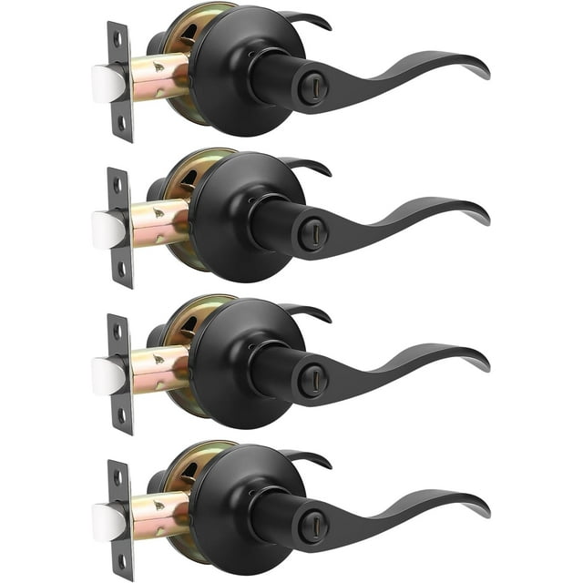 Levier de Porte en Nickel Satiné pour l'Intimité, Boutons de Porte Modernes pour Intérieur, pour Chambre et Salle de Bain, Poignée de Porte Robuste, Levier Ondulé Réversible