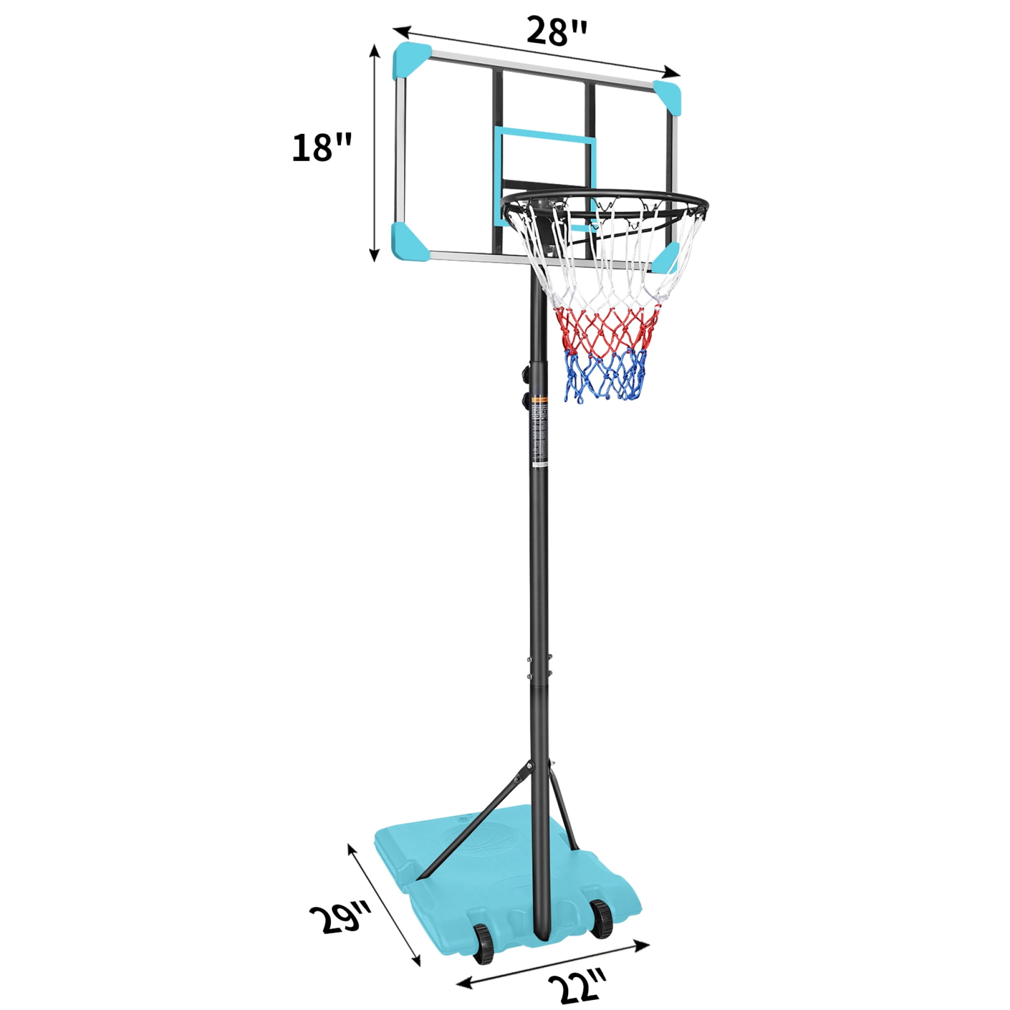 Portable Basketball Hoop,Outdoor Basketball Hoop Adjustable Height 5.6ft - 7ft,28 Inch Backboard with 2 Wheels for Kids Youth in Backyard Driveway,Blue