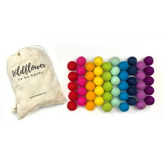 Rainbow Party - 100% Handmade Wool Felt Pom Poms - (50) Pure New Zealand  Wool Felt Balls - DIY Pompoms - 0.8-1.0 Size - Drawstring Muslin Bag