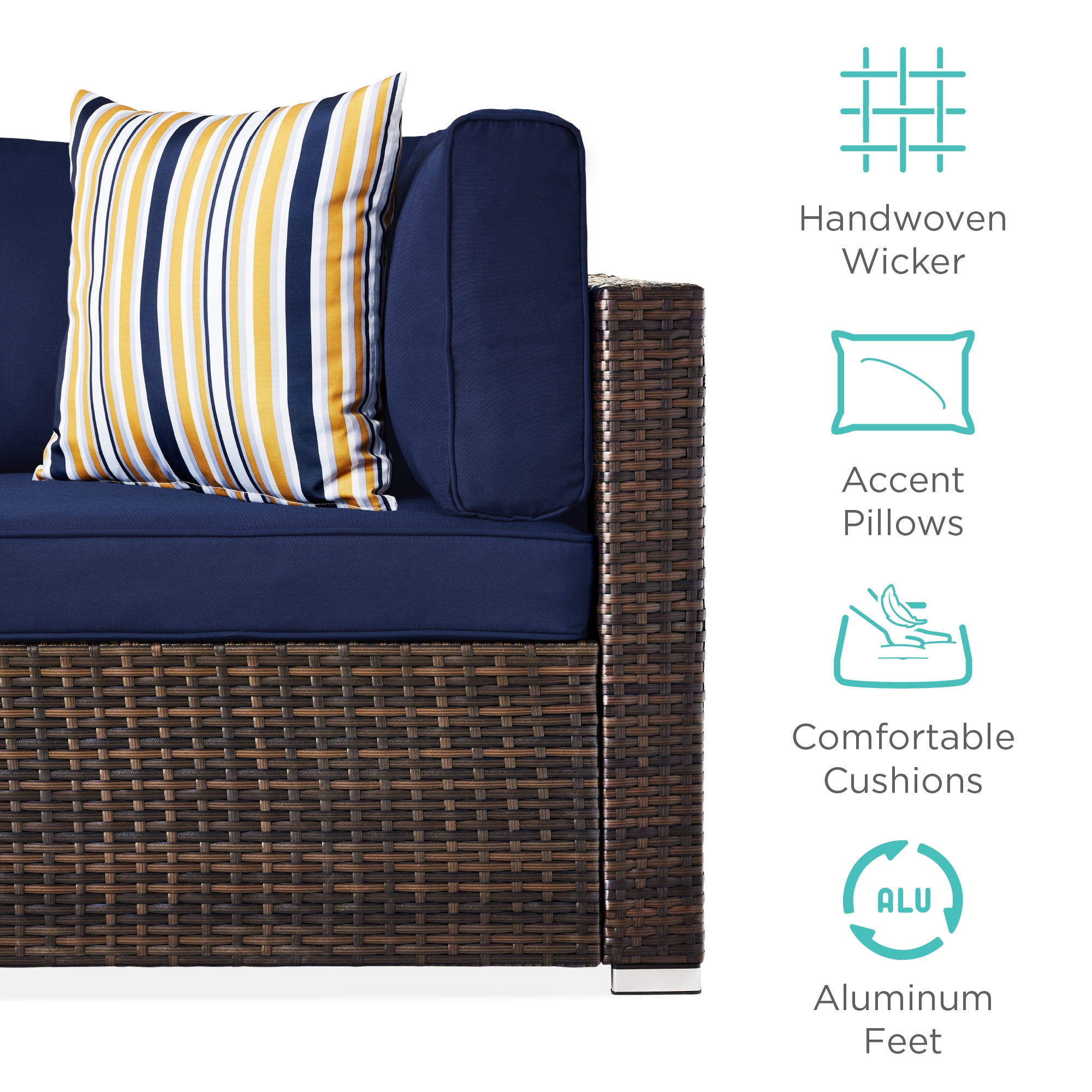 Best Choice Products 7-Piece Outdoor Modular Patio Conversation Furniture, Wicker Sectional Set - Brown/ Navy