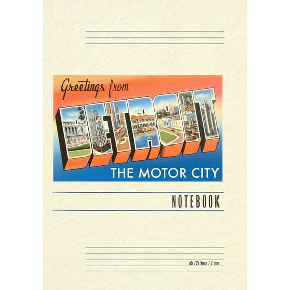Vintage Lined Notebook Greetings from Detroit, (Paperback)