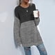 thumbnail image 5 of Blusas para mujer,Camisa de punto patchwork para mujer, top informal de manga larga, mezcla de poliéster, corte holgado, cuello redondo, para usar en casa, sopatenor, 5 of 9