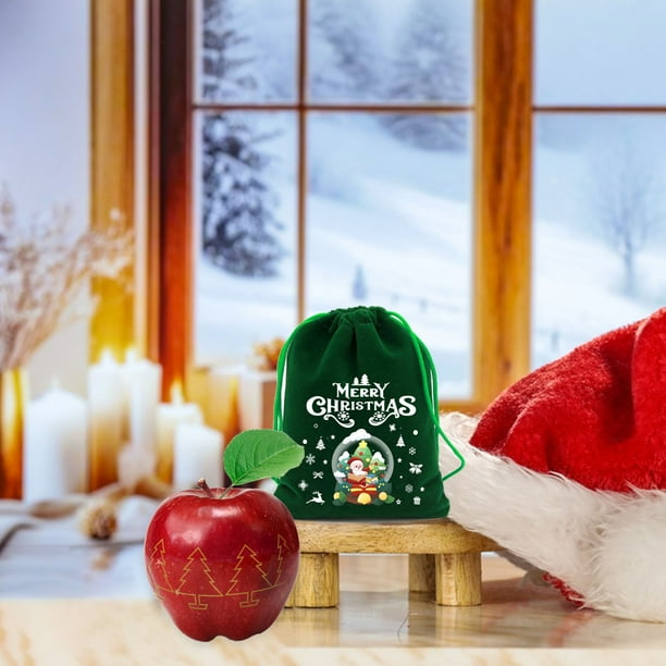 Adornos navideños, regalos navideños, bolsitas de terciopelo verde navideño para una víspera tranquila, manzanas, bolsas de regalo festivas para celebraciones navideñas, paquete de terciopelo