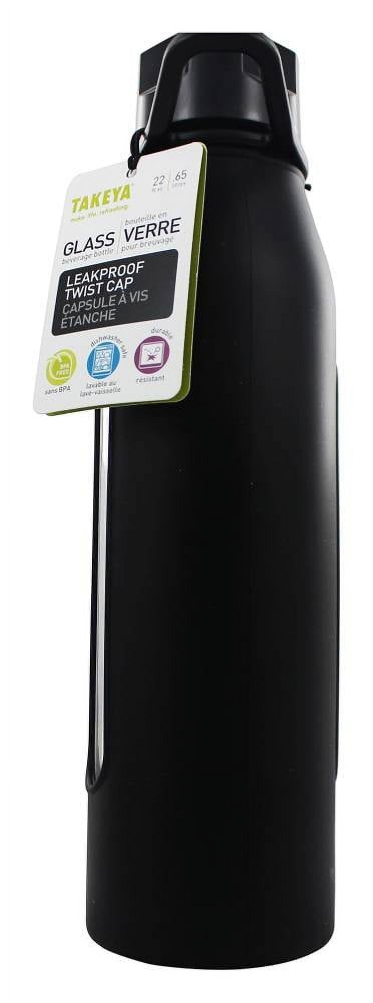 Takeya 22 Ounce Classic Glass Water Bottle with Silicone Sleeve and Twist  Cap, Black