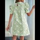 thumbnail image 5 of Vestido Corto Bohemio de Verano con Mangas Abullonadas y Estampado Floral para Mujer, Cintura Alta Verde XL, 5 of 7