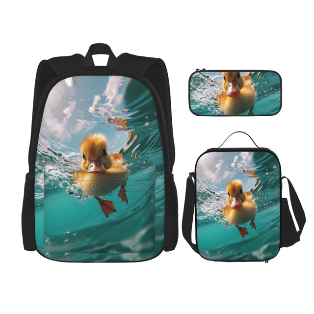 Balery Underwater Swimming Duck Mochila escolar 3 en 1 para niños: mochila resistente con lonchera térmica y estuche para lápices. Mochila escolar para niños y niñas.