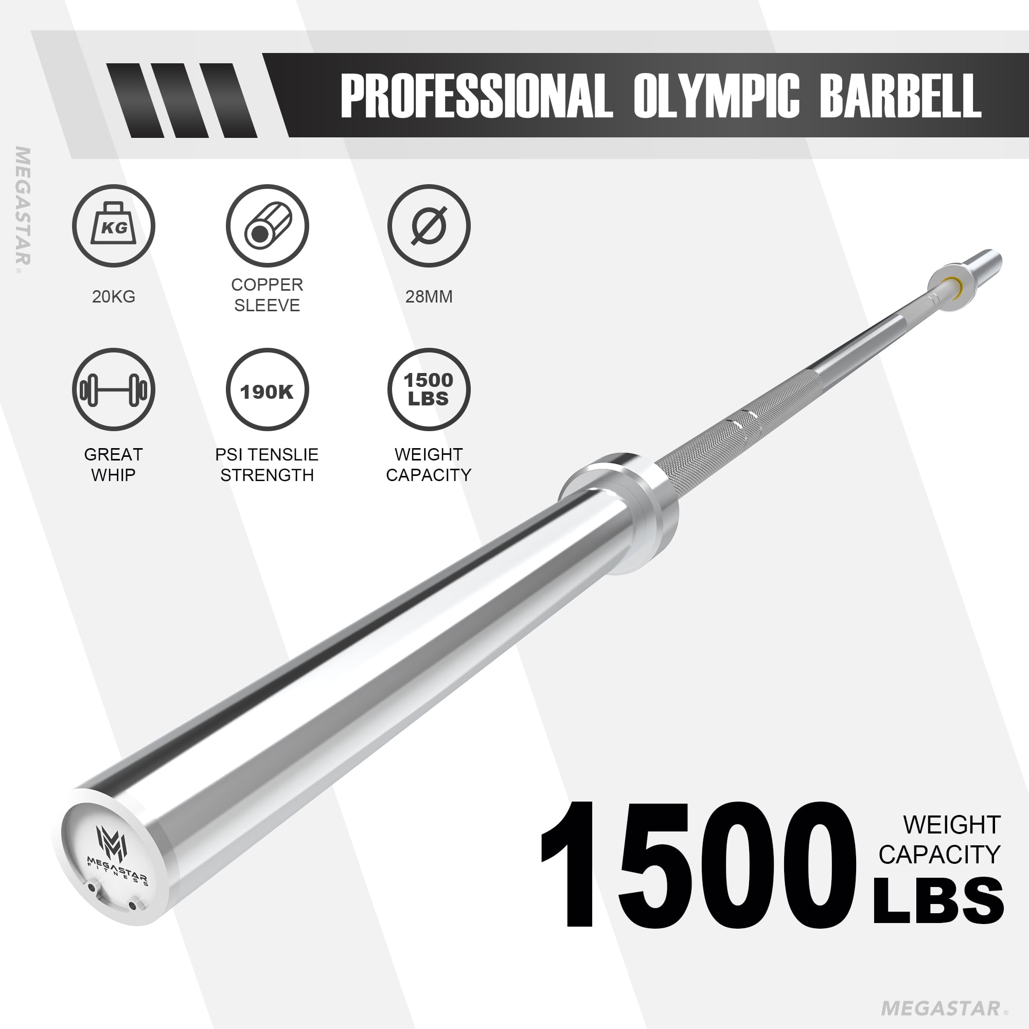 7ft Olympic Barbell, Barbell for Weightlifting and Powerlifting 45lb, Olympic Bar for 1500lbs Capacity, Weight Bar Fit 2" Standard Weights