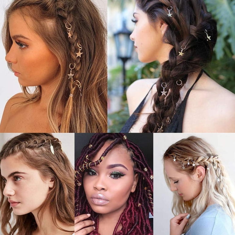 Molain 50 PCS Gold Dreadlock Beads - Adjustable Hair Rings For Braids, Locs, Jewelry & DIY Decor (Gold)