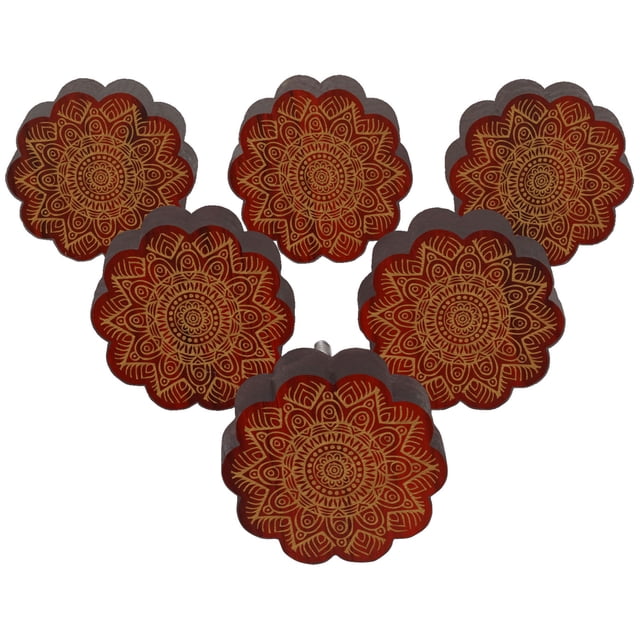 IBA Indianbeautifulart Boutons Rouges Gravés en Bois pour Armoire Tiroir 10 Pcs