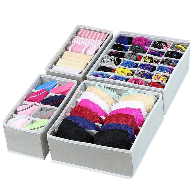 Organizador de armario de 4 piezas, cajas de almacenamiento de tela para dormitorio, divisores de cajones, organizador de cajones a prueba de polvo y sin olor
