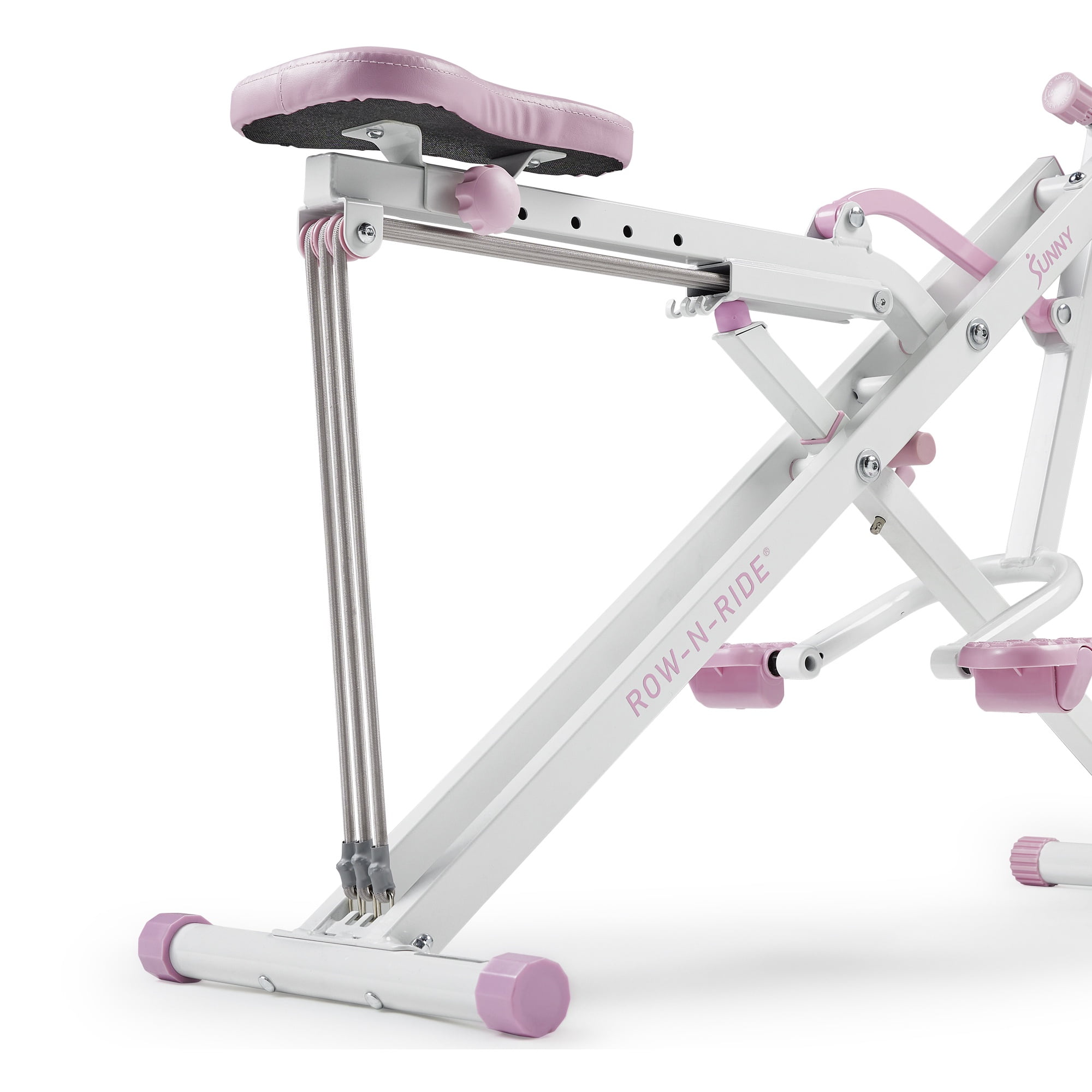 Sunny Health & Fitness Pink Row-N-Ride Plus, Squat Assist Rower for Glutes and Full Body Workout, 330 LB Capacity and Free Access to SunnyFit App - P2100SMART