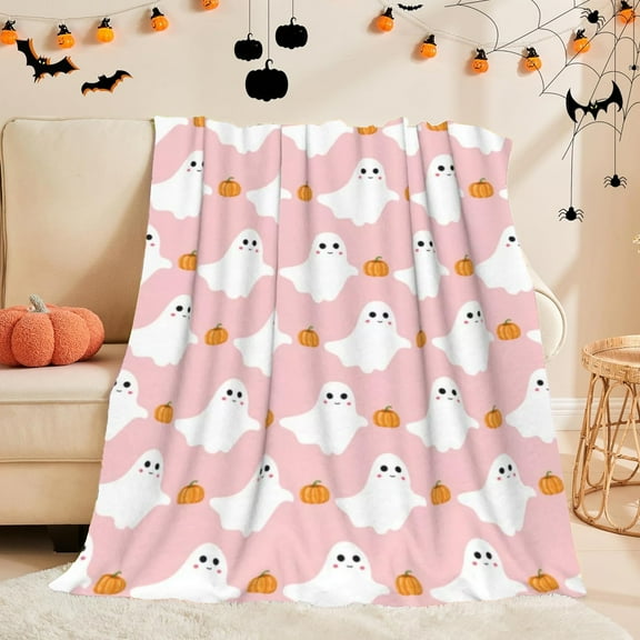 Uxgjfwu Halloween Themed Flannel Throw Blanket 39x30 Inch Soft Party Couch Sofa Decor in Pink Orange Black