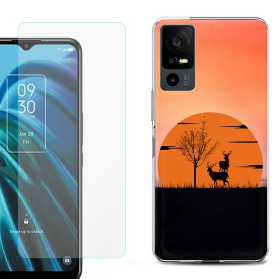 OneToughShield ® for TCL 40 XE 5G Shockproof Fashion Phone Case, with Tempered Glass Screen Protector - Sunset Deer