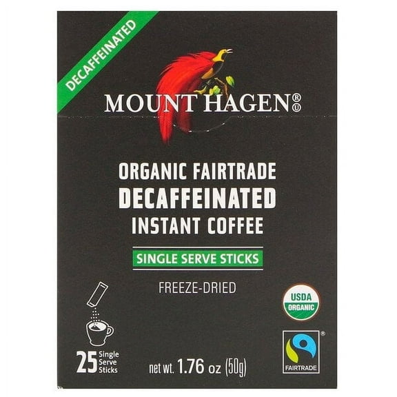 Mount Hagen, Organic Fairtrade Instant Coffee, Decaffeinated, 25 Single Serve Sticks, 1.76 oz Pack of 2