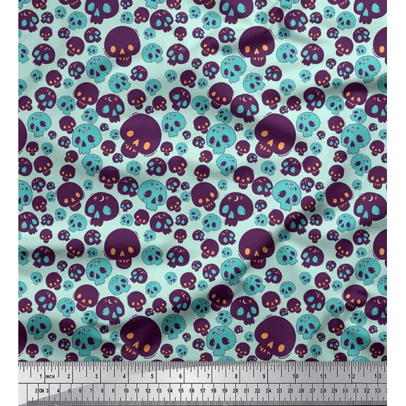 Soimoi Green Silk Fabric Skull Halloween Decor Fabric Printed Yard 42 Inch Wide