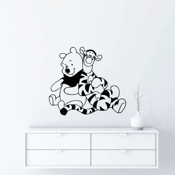 Winnie The Pooh And Friend Tigger Winnie The Pooh Teddy Bear Cartoon Character Vinyl Wall Decal Art Decor Home Kids Room Girls Boys Bedroom Living Room Winnie The Pooh Home Design Size (18x20 inch)