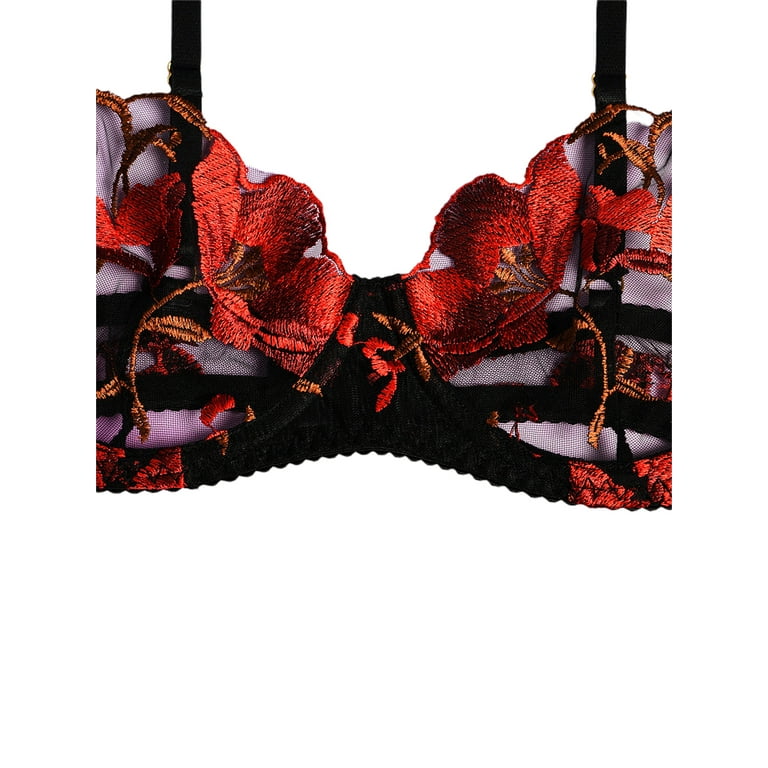 Eyicmarn Women's Sexy Lingerie Set Flower Embroidery See-Through