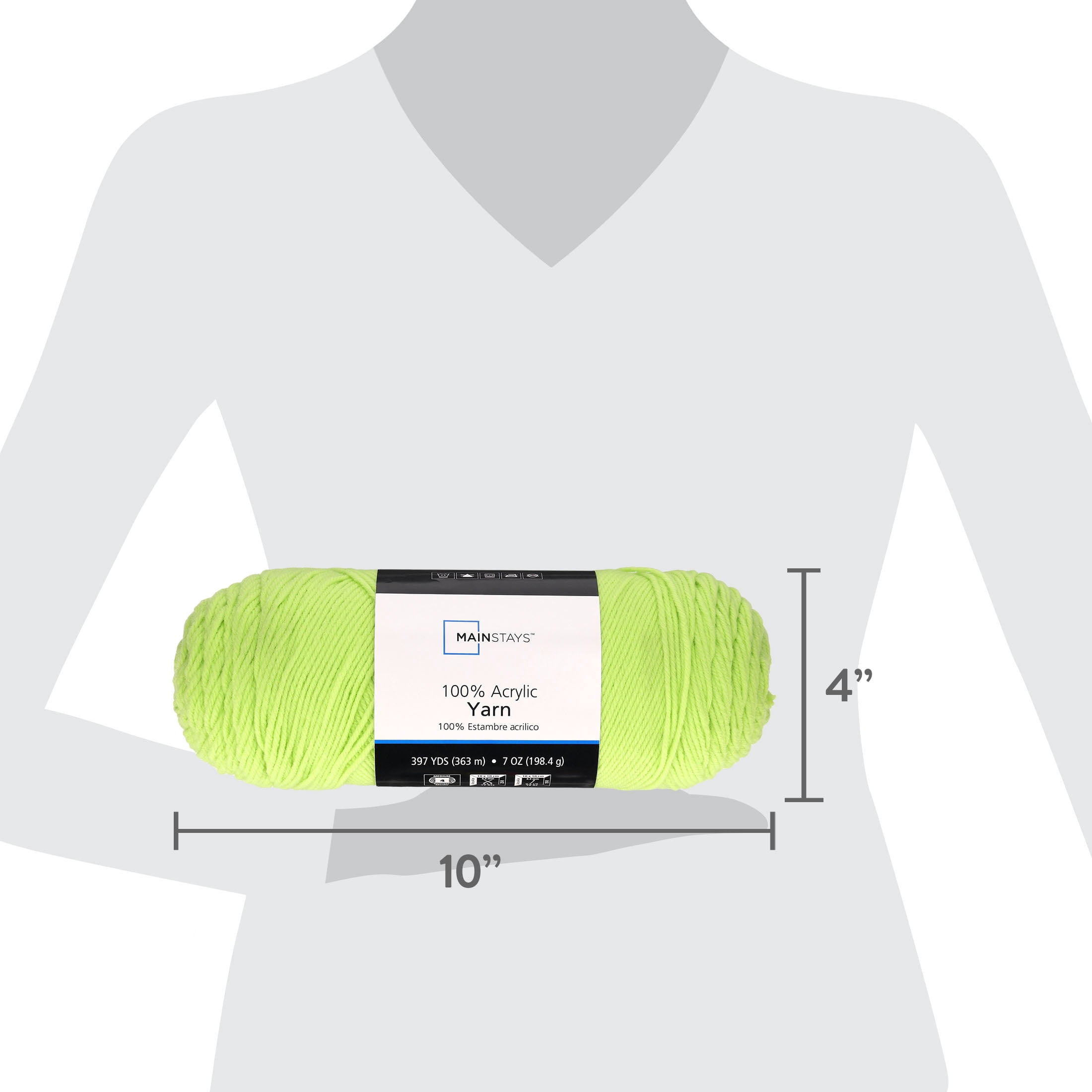 Mainstays Size 4 Medium Weight Acrylic Spring Green Yarn, 7 oz, 397 yds