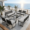 thumbnail image 5 of Lofka 8-Piece Patio Furniture Set, All-Weather Wicker Conversation Set with 2 Loveseats, 4 Rocking Chairs, 2 Glass Coffee Tables, Outdoor Furniture for Backyard, Balcony, Deck, Porch, Gray Cushions, 5 of 12