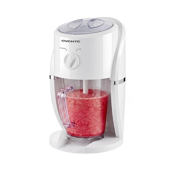 OVENTE Electric Shaved Ice Machine, 2 Shaving Settings, 45W, White ICR2037W | With Blending Jar/Serving Pitcher, Easy-to-Use Slushy & Snow Cone Maker for Homemade Treats, Frozen Cocktails & More