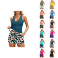 thumbnail image 1 of Tankini Swimsuits for Women 2026 Trendy Modest Deep V Neck Crossover Top with Swim Shorts Two Piece Bathing Suits Woman, 1 of 5