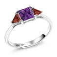 thumbnail image 2 of Gem Stone King 10K White Gold Purple Amethyst and Red Garnet 3 Stone Engagement Ring for Women | 1.05 Cttw | Gemstone February Birthstone | Princess Center 5MM and Trillion 3.5MM, 2 of 5