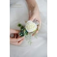 thumbnail image 4 of Ivory Rose Wrist Corsage Wristlet Band Bracelet and Men Boutonniere Set for White Wedding Flower Accessories Prom Suit Decorations, 4 of 5