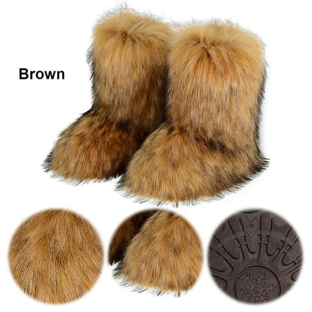 Gegefur Botas De Piel Sintética Para Niñas Y Niños, Peludas, Mullidas, Cálidas, Para Invierno, Para Nieve, Zapatos Planos Para Exteriores, Beige