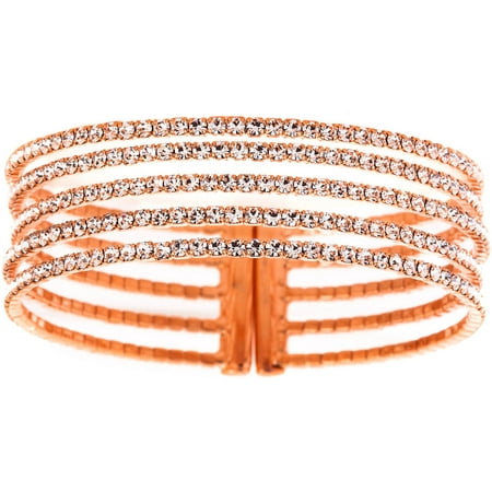 X & O Handset Austrian Crystal Red Gold-Plated 5-Row Gap Bangle, One Size