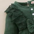 thumbnail image 6 of Mikrdoo Newborn Baby Girls Romper 0 Months Baby Girls Jumpsuit 3 Months Baby Girls Long Sleeve Solid Color Bow Round Neck Romper,Green, 6 of 9
