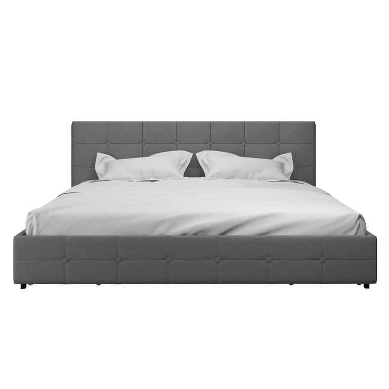 DHP Rose Tufted Upholstered Storage Bed Frame King Gray Linen