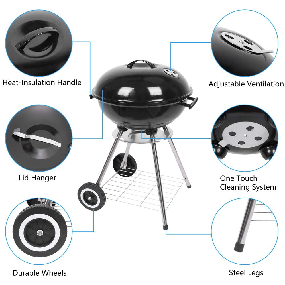 VINGLI 18 inches Charcoal Grill Original Kettle Apple Charcoal Grilling Stove Large Oven for Outdoor Courtyard Picnic Roast Meat Home BBQ