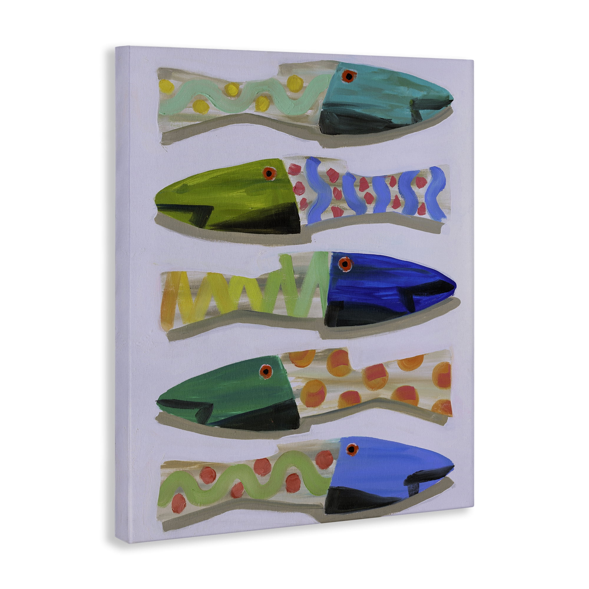 Stupell Industries Wooden Fish Designs Animals & Insects Painting Gallery Wrapped Canvas Art Print Wall Art, 36 x 48