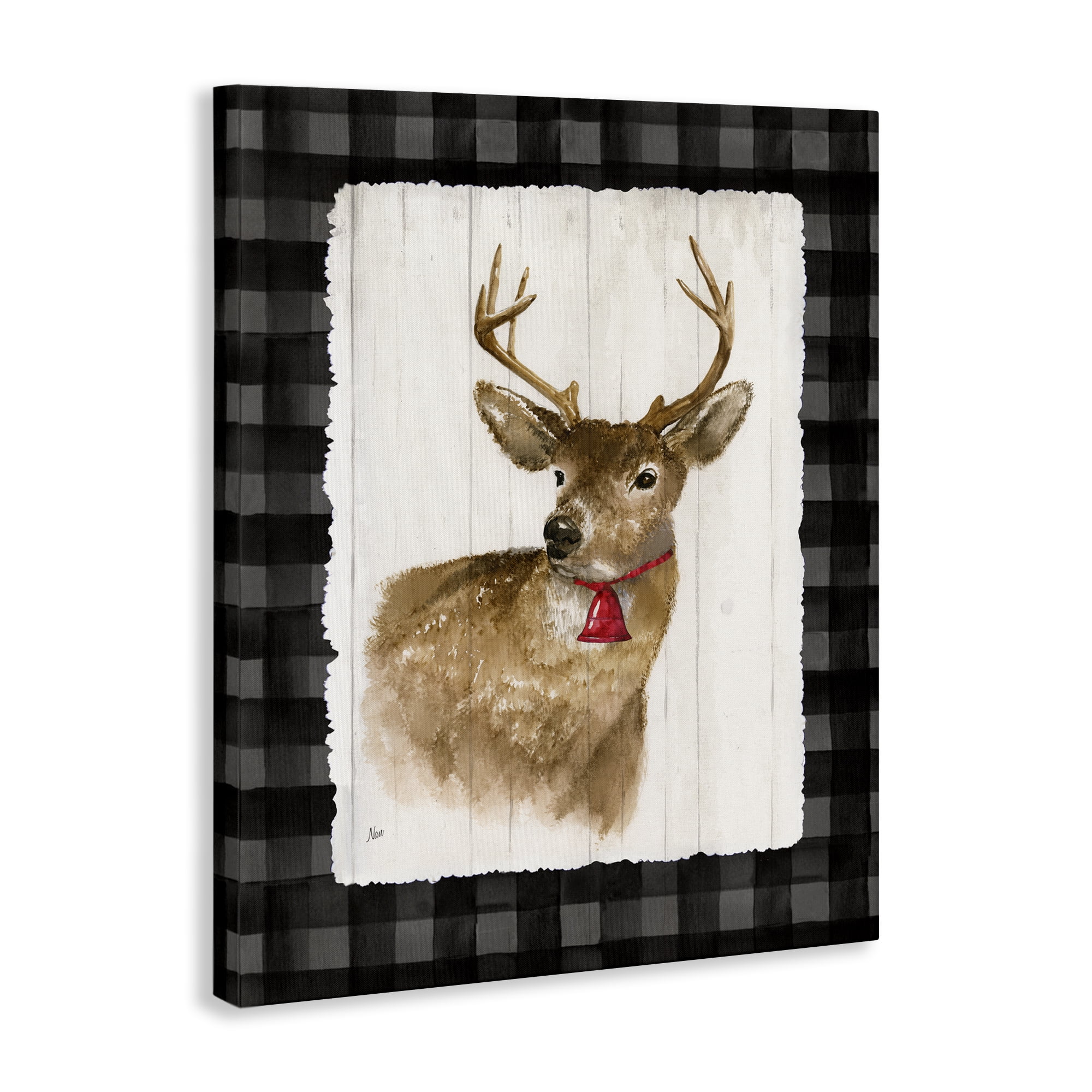 Stupell Industries Deer with Red Bell Animals & Insects Painting Gallery Wrapped Canvas Art Prints Wall Art, 24 x 30