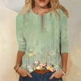 thumbnail image 2 of HKEJIAOI Chemises à Manches 3/4 pour Femmes Col Rond Imprimé Floral Summer Tops M, 2 of 5