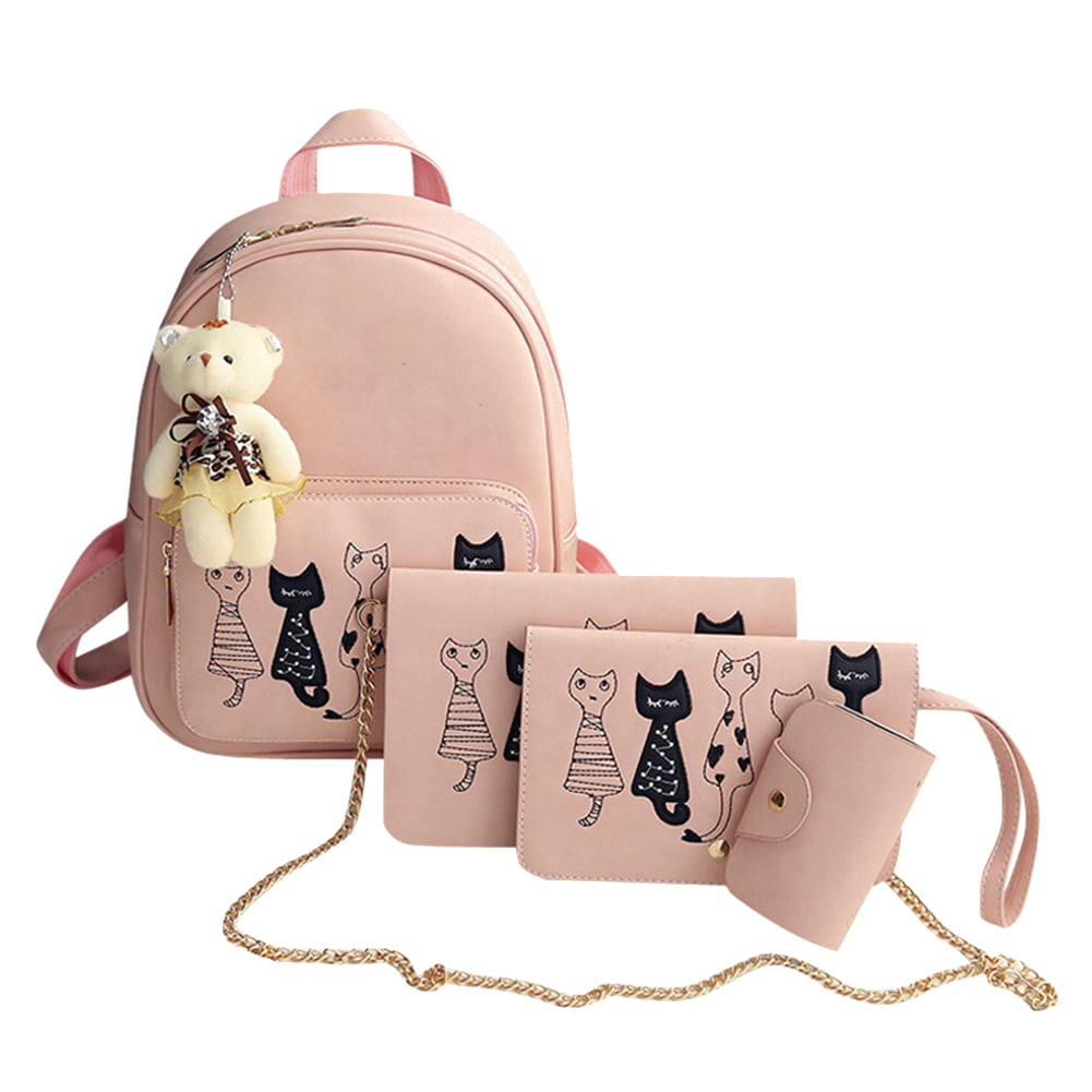 Cute Cartoon Cat PU Leather Shoulder Messenger Handbags For Women Girls G