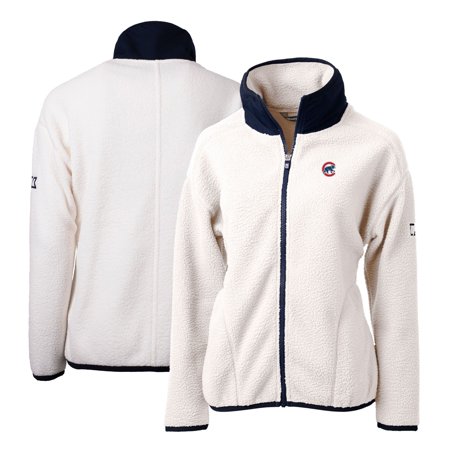 Women s Cutter & Buck White/Navy Chicago Cubs Cascade Eco Sherpa Fleece Full-Zip Jacket