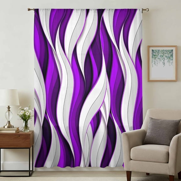 Purple White Moire Sheer Curtains 108 Inches Extra Long, Modern Abstract Art Light Filering Curtains, Privacy Drapes Simi Floor to Veiling Curtain for Living Room Bedroom Large Window Treatment