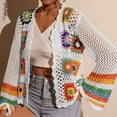 thumbnail image 3 of ZOELNIC Women's Floral Crochet Cardigan Hollow Out Open Front Long Sleeve Cardigan Sweater, 2XL, 3 of 7