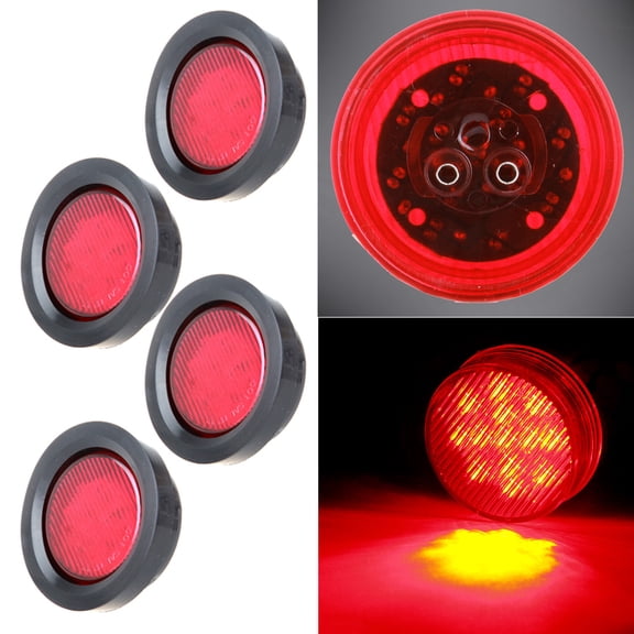 ECCPP 2.5" Red Round Truck Trailer Clearance Marker Led Round Side Marker Light Flush Mount w/Grommets 4x