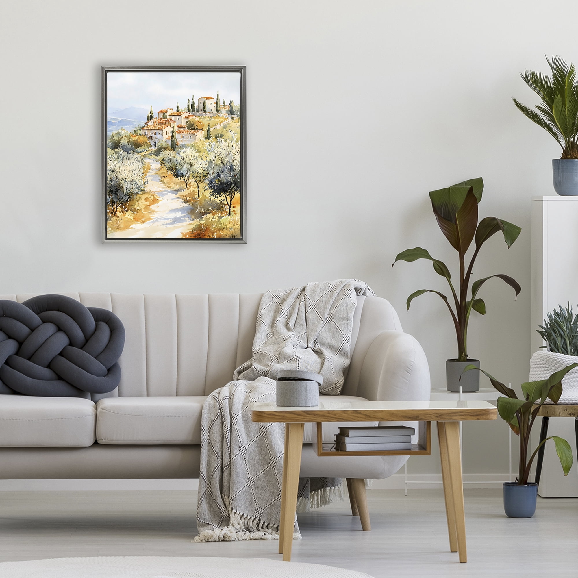 Stupell Industries Tuscan Hilltop Village View Gray Framed Floater Canvas Wall Art, design by LSR Design Studio