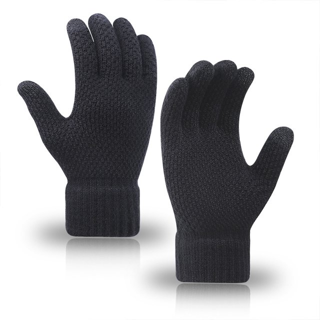 Guantes de punto para hombres y mujeres en otoño e invierno, además de guantes cálidos de lana con dedos acolchados de terciopelo para pantalla táctil