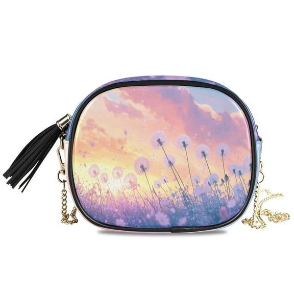 Womens Casual Chain Shoulder Bag Simple style Dandelions in Colorful Field Crossbody Bag