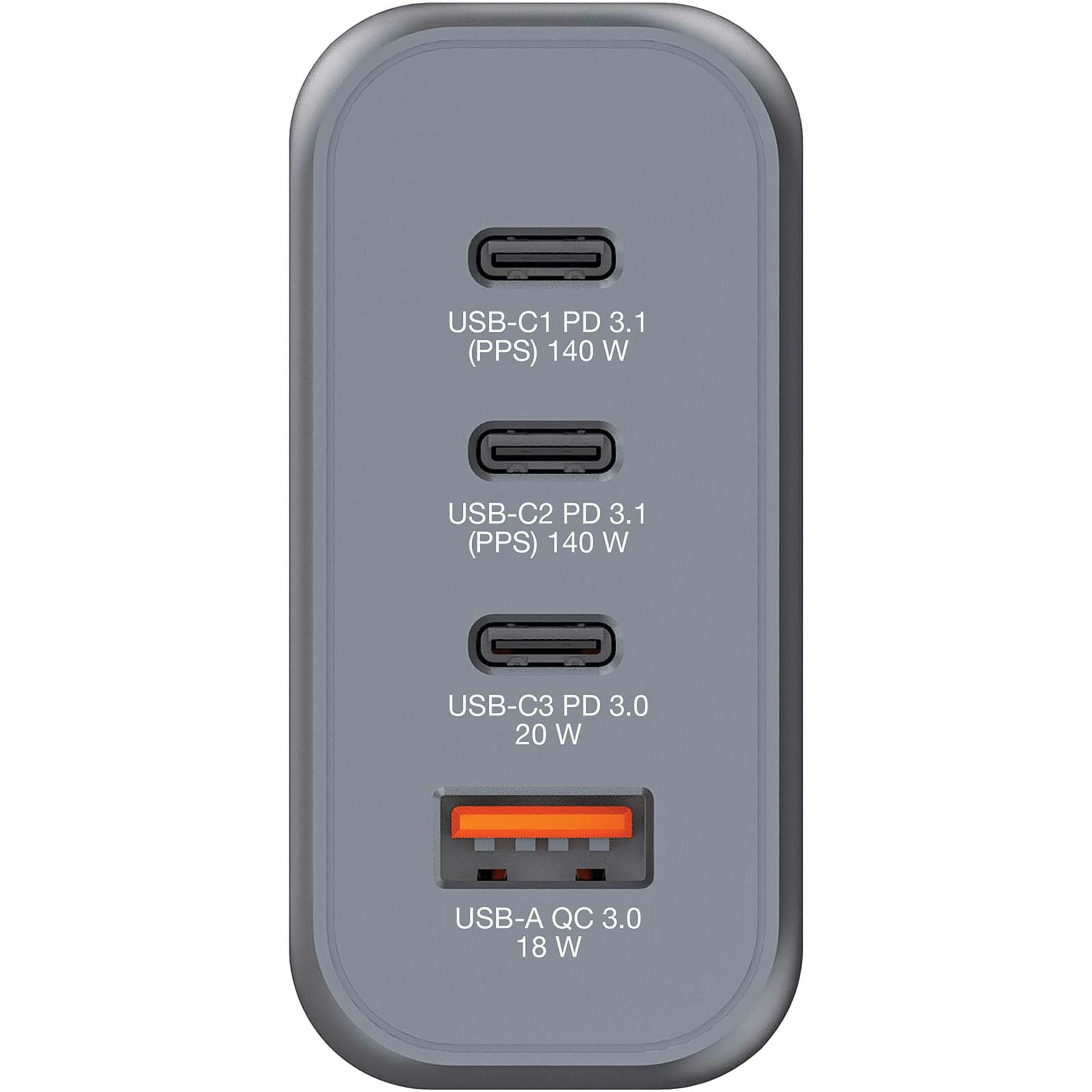 Verbatim 140 W 4-Port GaN Wall Charger, Black/Gray