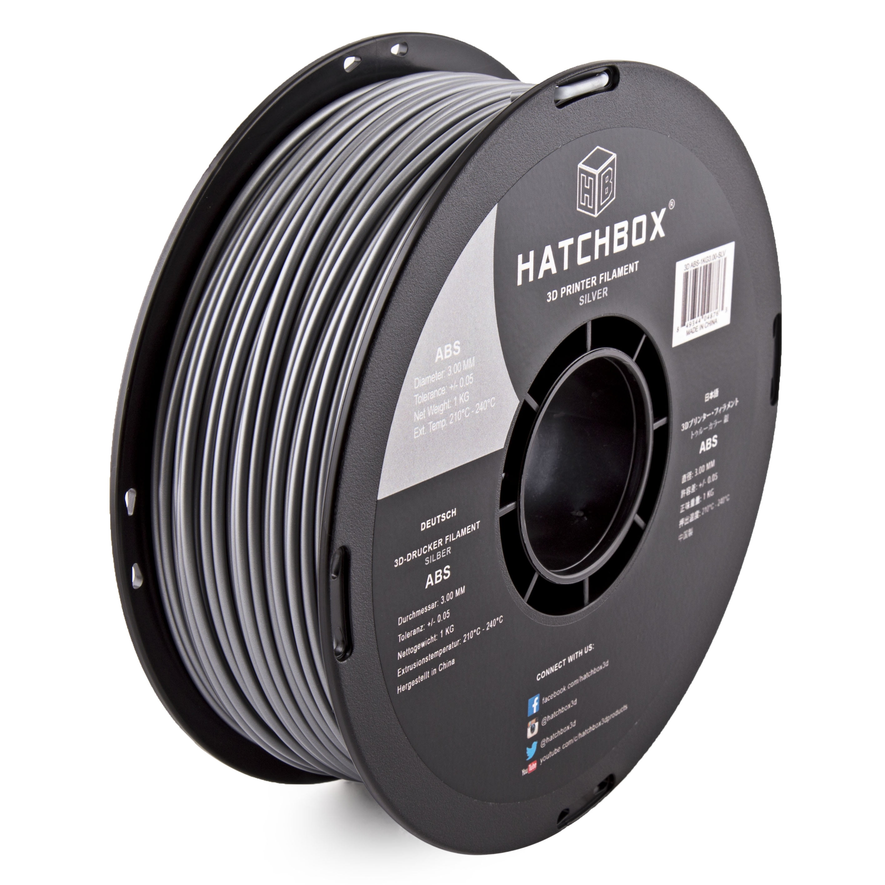 HATCHBOX 3D ABS1KG3.00SLV ABS 3D Printer Filament, Dimensional