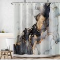 thumbnail image 1 of Cortina de ducha de baño de mármol, cortina de ducha de tela gris y blanca con ganchos, accesorios decorativos de baño con textura de tinta moderna, 72 x 72 (oro negro), 1 of 5