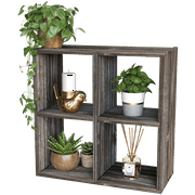 J JACKCUBE DESIGN Rustic Wood Farmhouse Bathroom Shelve Organizer Rack with 4 Cube Shelf Storage Compartments with 2 White Basket for Toiletries, Plants, Candles, Diffuser - MK597A