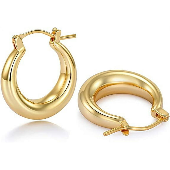 MangoFeel Chunky Gold Hoop Earrings with 925 Sterling Silver Post